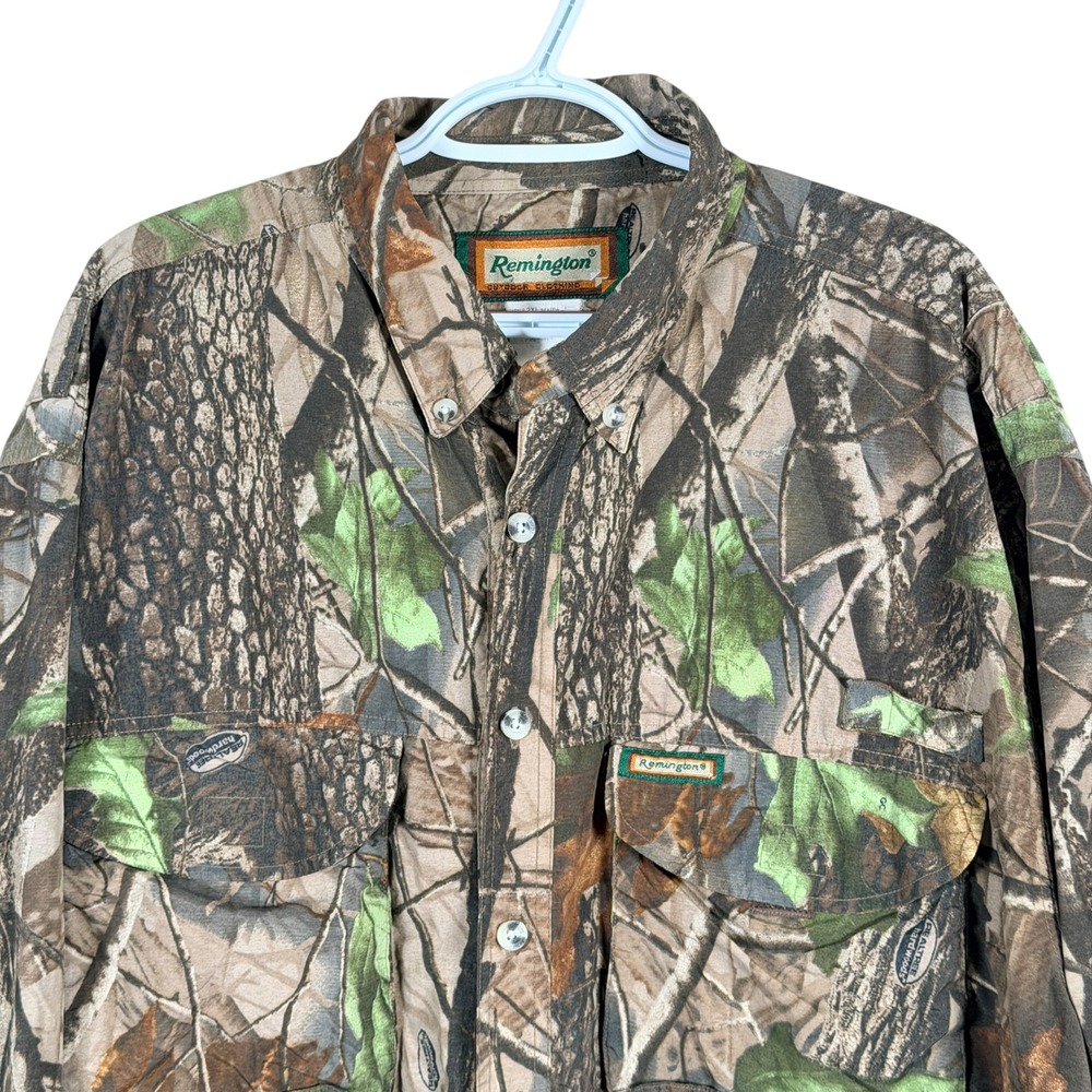 Remington Camo‎ Button Down Shirt Mens 2XL Brown Realtree Hardwoods L/S Nylon